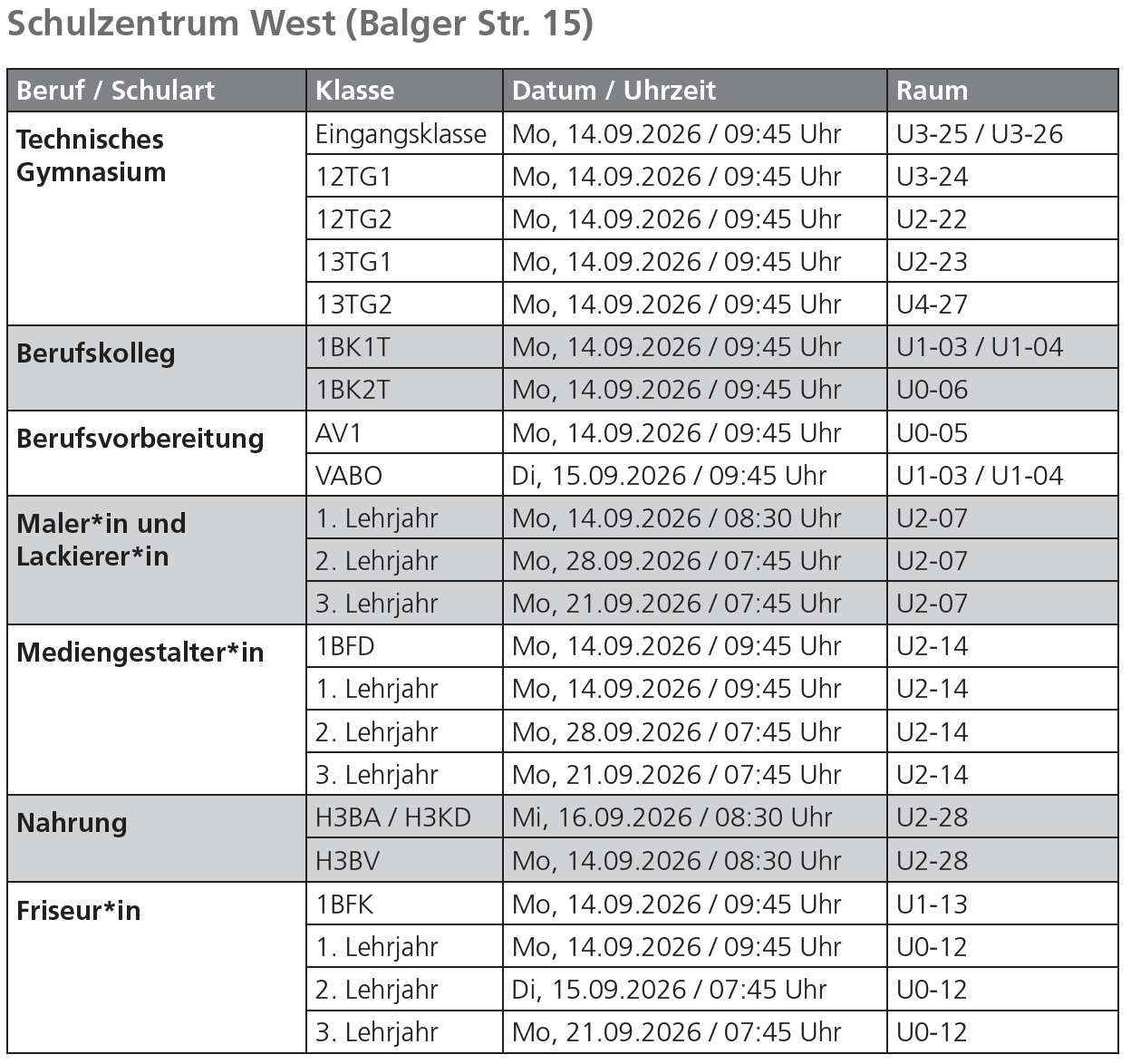Schulzentrum West - Unterrichtsbeginn